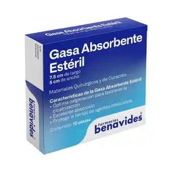 Farmacias Benavides Gasa Absorbente Estéril 7.5 cm x 5 cm oferta