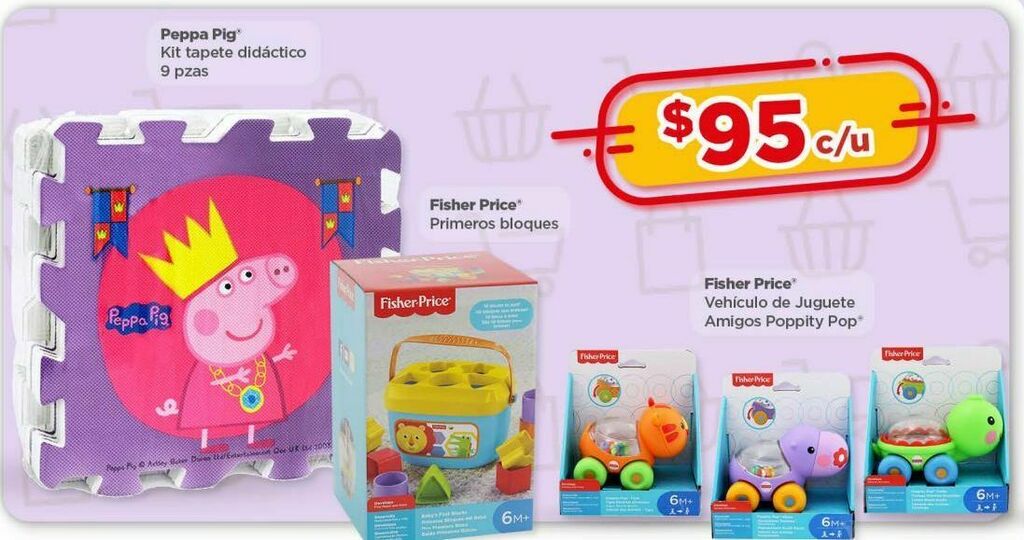 Variedad de juguetes fisher price y peppa pig oferta en Bodega Aurrera