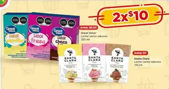 Bodega Aurrerá Leche varios sabores great value 250ml y santa clara 135ml oferta