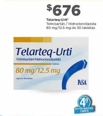 Bodega Aurrerá Telarteq-Urti Telmisartán/Hidroclorotiazida Tabletas PiSA 80mg/12.5mg oferta