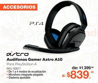RadioShack Audífonos gamer astro a10 / playstation 4 / negro con azul oferta