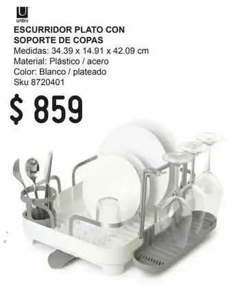 Escurridor plato con soporte de copas