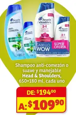 Soriana Híper Head & Shoulders shampoo anti-comezón o suave y manejable oferta