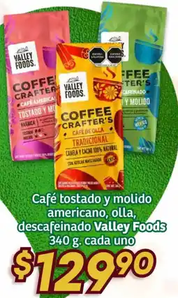 Soriana Híper Valley Foods café tostado y molido americano, olla, descafeinado oferta