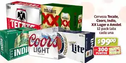 Soriana Híper Tecate, Coors, Indio, XX Lager o Amstel cerveza oferta