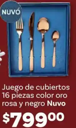 Soriana Híper Nuvo juego de cubiertos color oro rosa y negro oferta