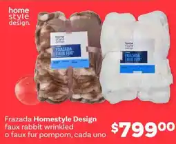 Soriana Híper Home style design frazada faux rabbit wrinkled o faux fur pompom oferta