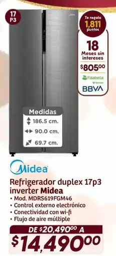 Soriana Híper Midea refrigerador duplex 17p3 inverter oferta