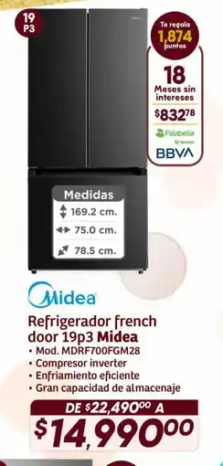 Soriana Híper Midea refrigerador french door 19p3 oferta