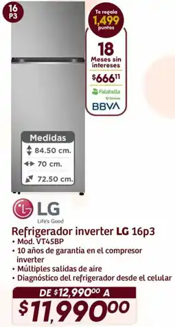 Soriana Híper Lg refrigerador inverter 16p3 oferta