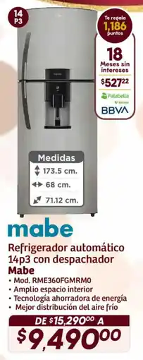 Soriana Híper Mabe refrigerador automático 14p3 con despachador oferta