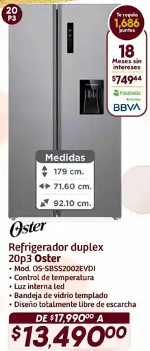 Soriana Híper Oster refrigerador duplex 20p3 oferta
