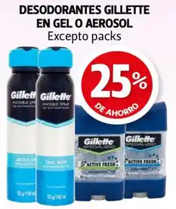 Farmacias Guadalajara Gillette desodorantes en gel o aerosol excepto packs oferta