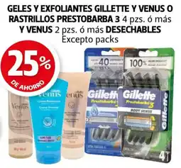 Farmacias Guadalajara Gillette y venus geles y exfoliantes o rastrillos prestobarba 3 oferta