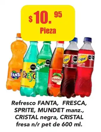 Super Aki Refresco Fanta, Fresca, Sprite, Mundet Mans., Cristal Negra, Cristal Fresa n/r 600ml oferta