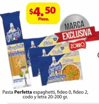 Zorro Pasta Perfetta Espaghetti, Fideo 0, Fideo 2, Codo y Letra 20-200gr oferta