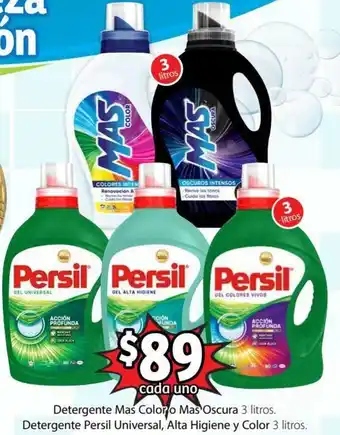 Detergente Mas Color o Mas Iscura 3 Litros, Detergente Persil Universal, Alta Higiene y Color 3 Litros