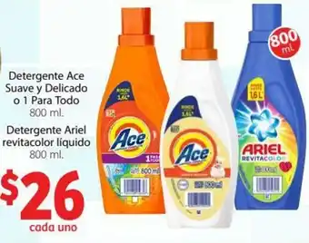 Soriana Híper Detergente Ace Suave y Delicado 0 1 Para Todo 800ml/ Detergente Ariel Revitacolor Líquido 800ml oferta