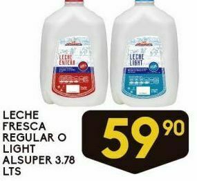 Alsuper Leche fresca regular o light alsuper 3.78lts oferta