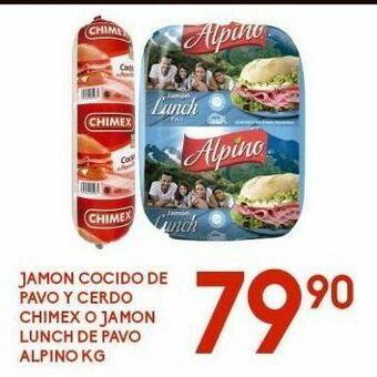 Alsuper Jamón cocido de pavo y cerdo chimex o jamón lunch de pavo alpino kg oferta