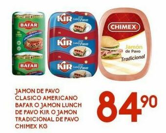 Alsuper Jamón de pavo clásico americano bafar o jamón lunch de pavo kir o jamón tradicional de pavo chimex kg oferta
