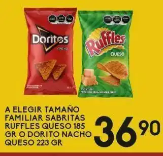 Alsuper Ruffles queso, dorito nacho queso 223g oferta