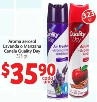 Soriana Híper Aroma Aerosol Lavanda o Manzana Canela Quality Day 323gr oferta