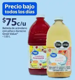 Walmart Great Value bebida de arándano con piña o durazno oferta