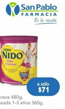 Farmacia San Pablo Nido kinder deslactosada lat c/360gr oferta