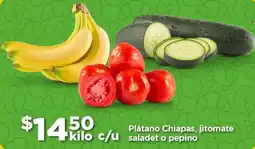 Bodega Aurrerá Plátano Chiapas, jitomate saladet o pepino oferta