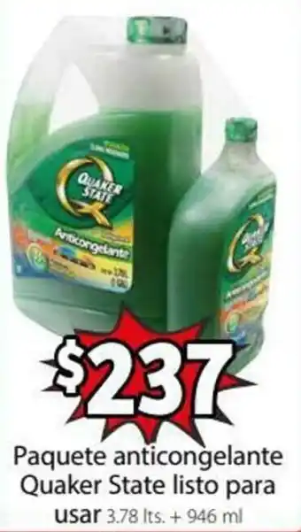 Soriana Express Paquete Anticongelante Quaker State Listo para Usar 3.78lts. + 946ml oferta