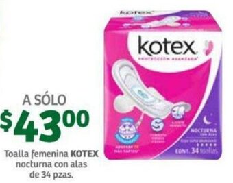 Toalla Femenina Kotex Nocturna con Alas 34 pzas