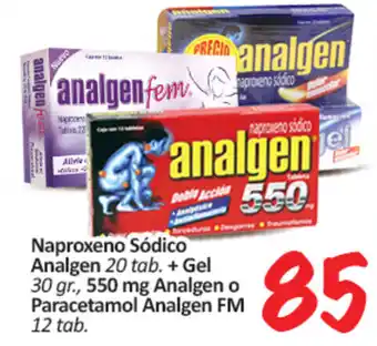 Calimax Naproxeno Sódico analgen 20 tab. + Gel 30g, Analgen 550mg o Paracetamol analgen FM 12 tab. oferta