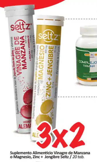 Suplemento Alimenticio Vinagre de Manzana o Magnesio, Zinc+Jengibre Seltz 3x20 tab
