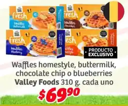 Soriana Híper Valley foods waffles homestyle, buttermilk, chocolate chip o blueberries oferta