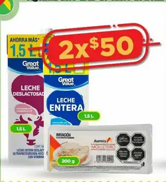 Leche great value 1,5l entera o deslactosada por 2