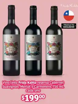 Soriana Híper Frida kahlo vino tinto reserva cabernet suavignon, merlot o carmenere oferta