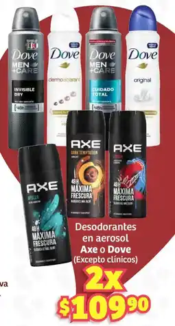 Soriana Híper Axe o Dove desodorantes en aerosol oferta