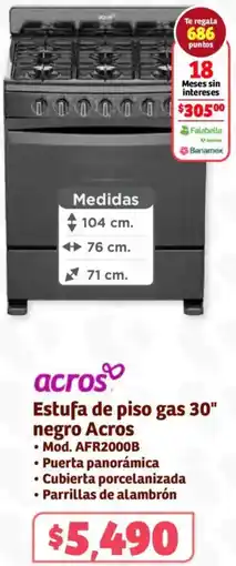 Soriana Híper Acros estufa de piso gas 30" negro acros oferta