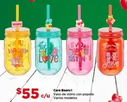 Bodega Aurrerá Care bears vaso de vidrio con popote varios modelos oferta