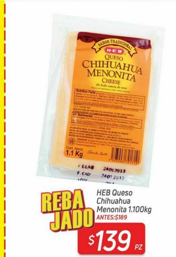 Queso chihuahua oferta en HEB
