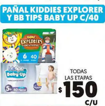 Pañal Kiddies Explorer y Bb Tips Baby Up c/40