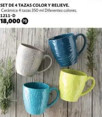 Set de 4 Tazas Color y Relieve 1211-D