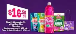 Farmacias Guadalajara Flash limpiador y Pastillas, Cloralex Quitamanchas, Pinol Jabón Liquido oferta