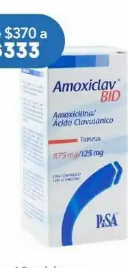 Amoxiclav bid 875mg/125mg 14 tabletas.