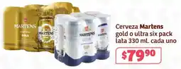 Soriana Híper Martens cerveza gold o ultra six pack lata oferta