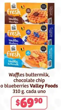 Soriana Híper Valley foods waffles buttermilk, chocolate chip o blueberries oferta