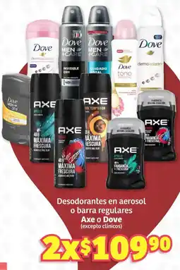 Soriana Híper Axe o Dove desodorantes en aerosol o barra regulares oferta