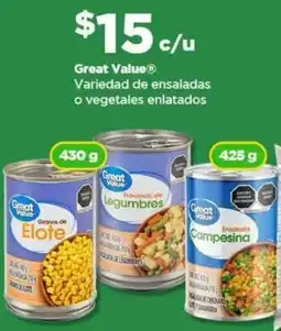 Bodega Aurrerá Great Value ensaladas o vegetales en;atados oferta