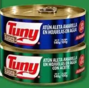 Tuny atún aleta amarilla en hojuelas en agua o aceite